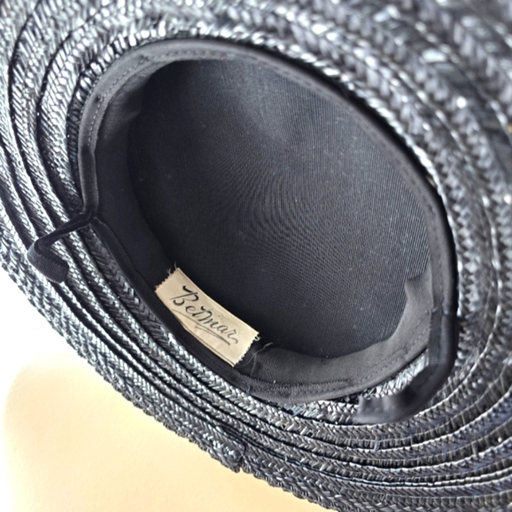 Vintage Betmar Black Velvet Straw Hat - Picture 6 of 7